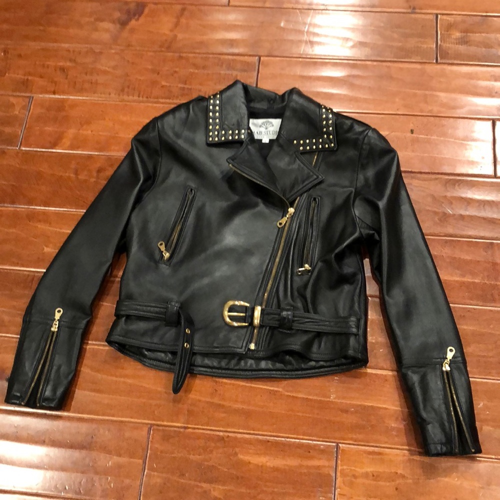 Faux leather jacket with gold details